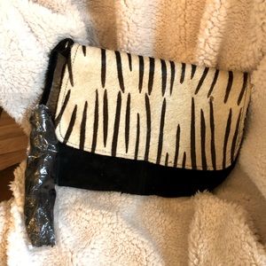 Cost Plus World Market Zebra Print Crossbody Leather Clutch with Removable Strap